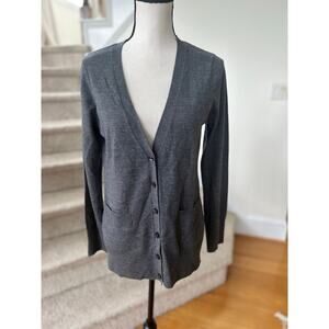 Pendleton Charcoal Grey Merino Wool V-neck Long Sleeve Cardigan Sweater